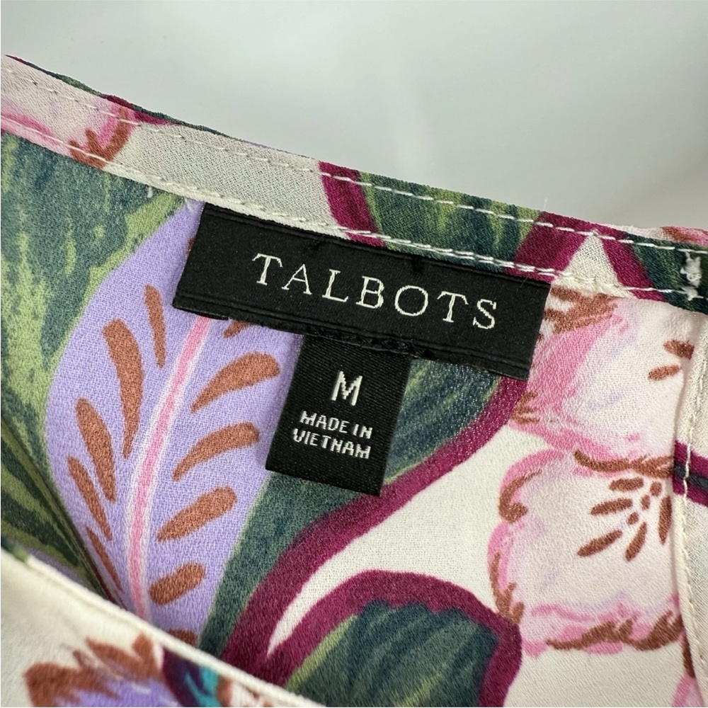 Talbots Blouse Womens Size Medium Ivory Bold Floral 3/4 Sleeve Flowy Crepe - Picture 8 of 9